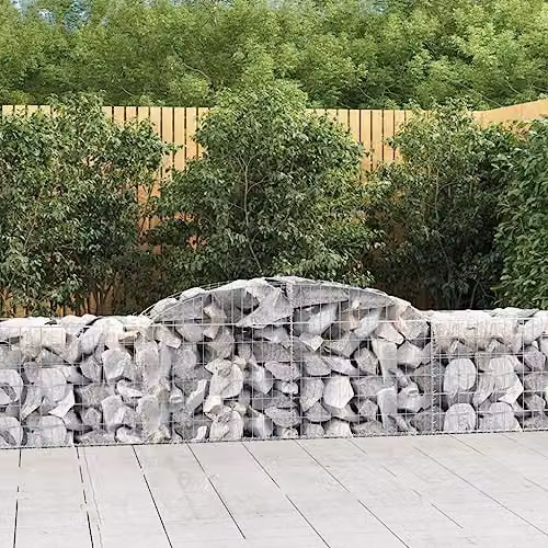 vidaXL Arched Gabion Baskets, 9 Piece Set, Silver Galvanised Steel, W: 300 cm, D: 50 cm, H: 60-80 cm – 2