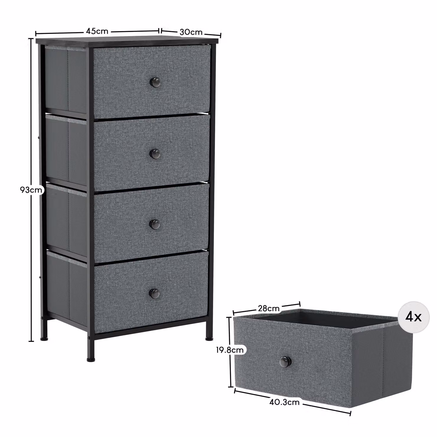 Vida Designs Chorley 4 Drawer Fabric Chest of Drawers in Grey – 2