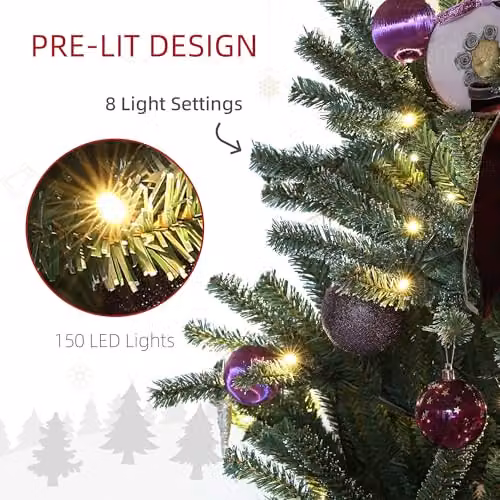 HOMCOM 6ft Artificial Prelit Christmas Tree with Warm White LED Lights in Purple and White, H 180 cm x W 110 cm x D 110 cm – 4