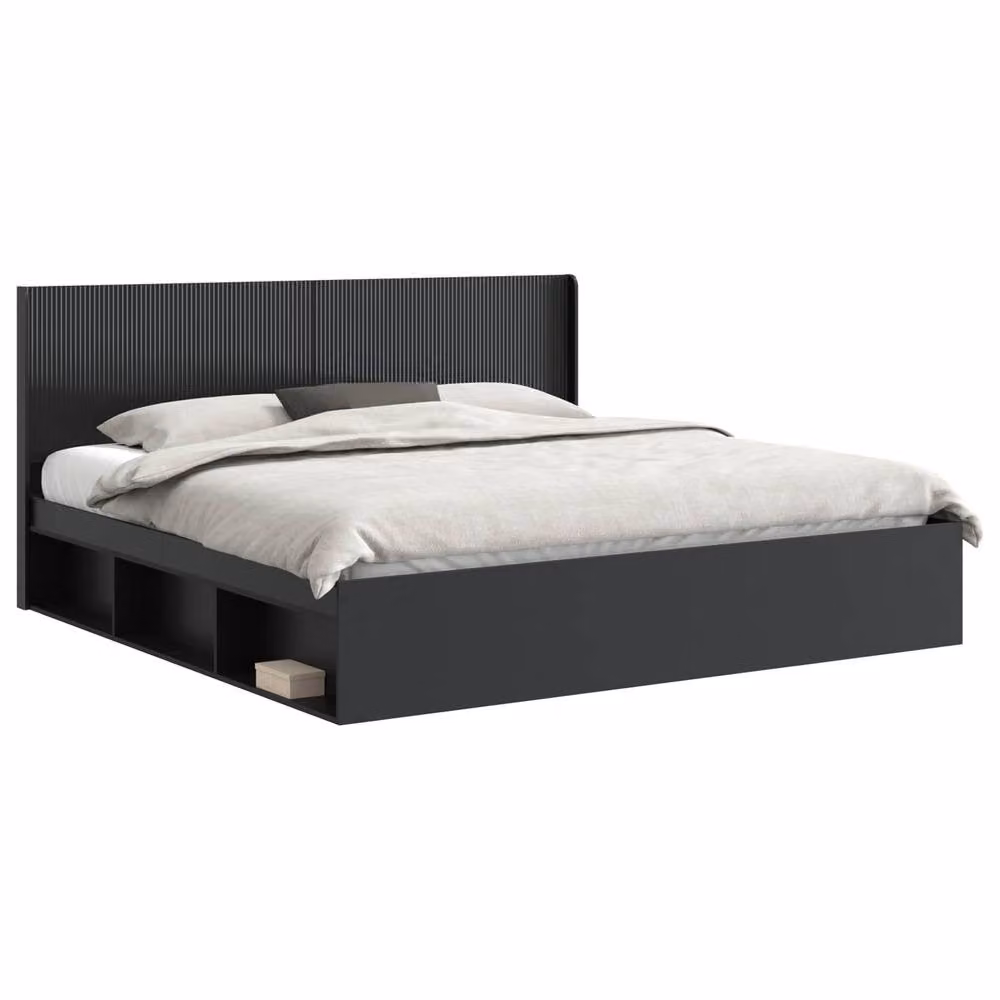 Berkfield Home Modern Bed Frame with Headboard and Side Compartment Storage, Black, 200 x 200 cm – 2