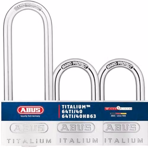 ABUS Titalium Aluminium Padlocks with Long Shackle, Pack of 3, White and Silver, W/D/H: 40 x 62 x 40 mm
