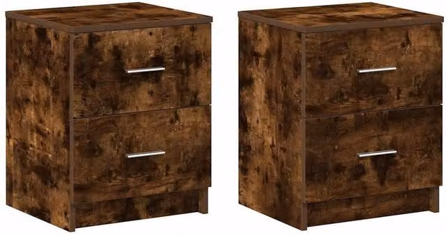 Berkfield Home Set of 2 Bedside Cabinets with 2 Drawers in Smoked Oak Brown, W/D/H: 40 x 36 x 50 cm