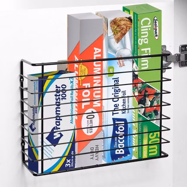 House Of Home Self Adhesive Metal Kitchen Cupboard Storage Basket, Black