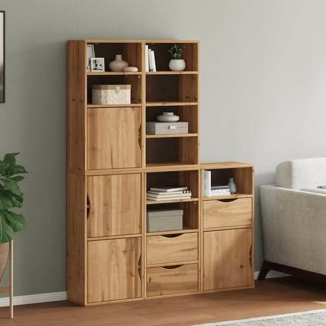 Berkfield Home ODDA Side Cabinets, 5 Piece Set, Solid Wood Pine, Brown, W: 40 cm, D: 24 cm, H: 79 cm – 1