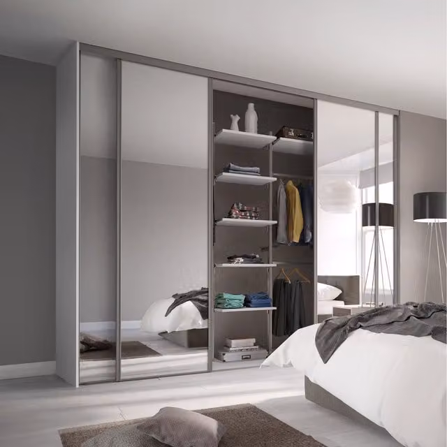 Spacepro Classic Mirror Sliding Wardrobe Door Kit in Pebble, H 237 cm x W 61 cm