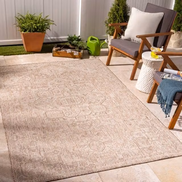 Livabliss Tuareg-Vintage Beige and Brown Traditional Boho In- & Outdoor Jute-Look Rug, W: 160 cm, L: 215 cm – 1