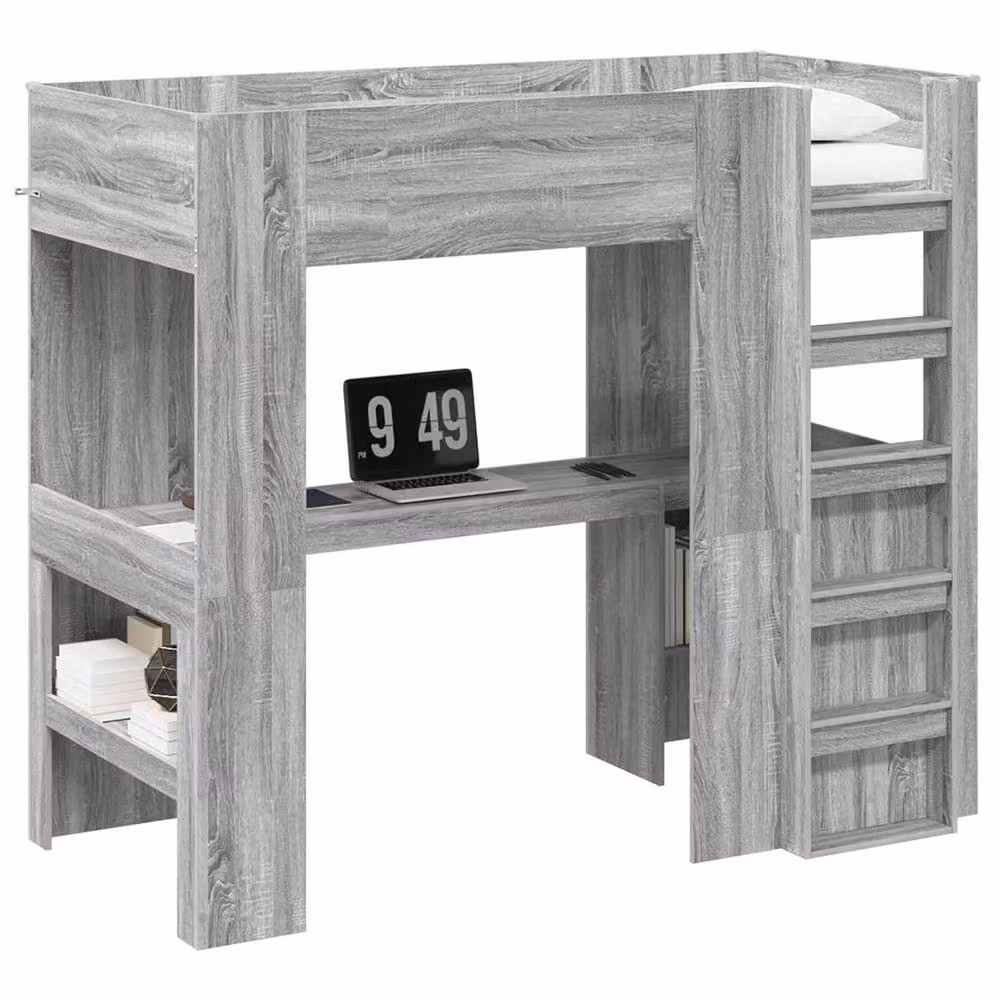 Berkfield Home Loft Bed Frame with Desk and Side Compartment Storage, Grey, W: 100 cm, L: 200 cm – 2