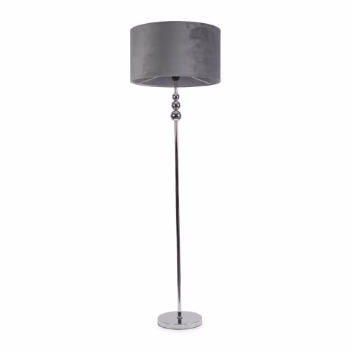 ValueLights Marissa Chrome Stacked Ball Floor Lamp with Grey Velvet Drum Shade – 1