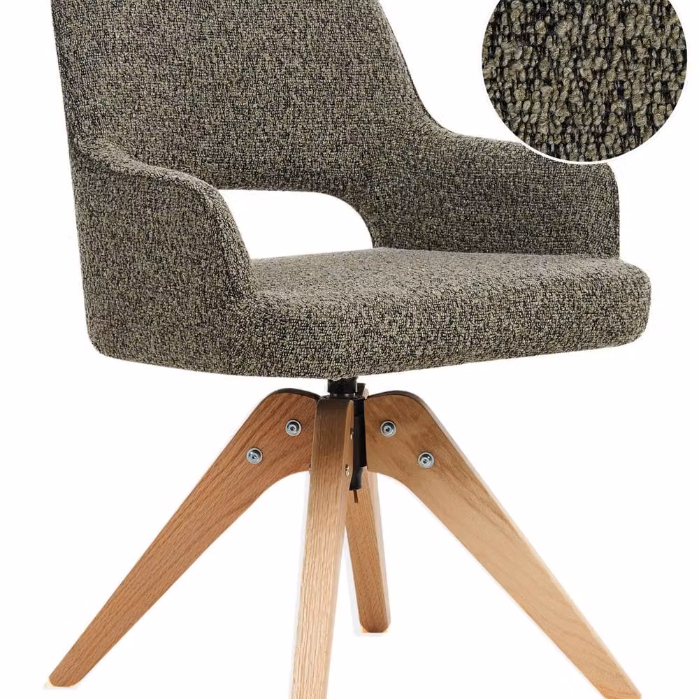 Wyld and Coco Nordic Nest Swivel Dining Chair in Green Bouclé with Oak Legs – 2