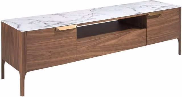 Angel Cerda Walnut TV Stand with Faux Marble Glass Top, Brown, W: 180 cm, D: 45 cm, H: 50 cm – 1
