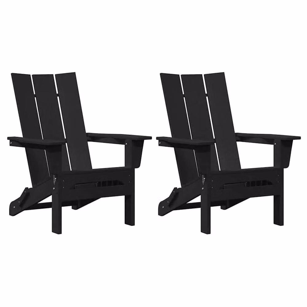 Berkfield Home Set of 2 Foldable Adirondack Garden Chairs in Black, W/D/H: 74.5 x 80.5 x 90 cm – 3