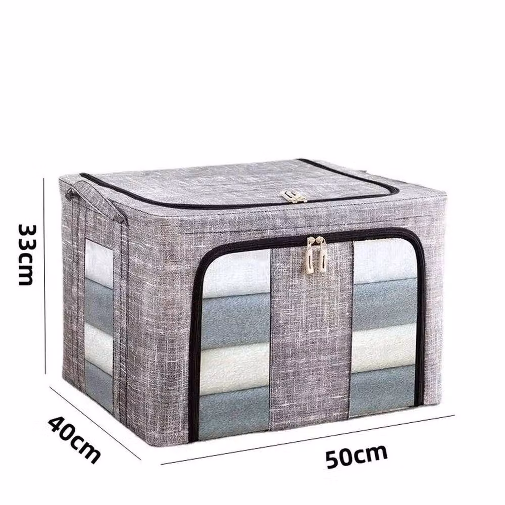 KORVIXA 2-Piece Set of 66L Folding Fabric and Metal Storage Boxes in Grey – 2