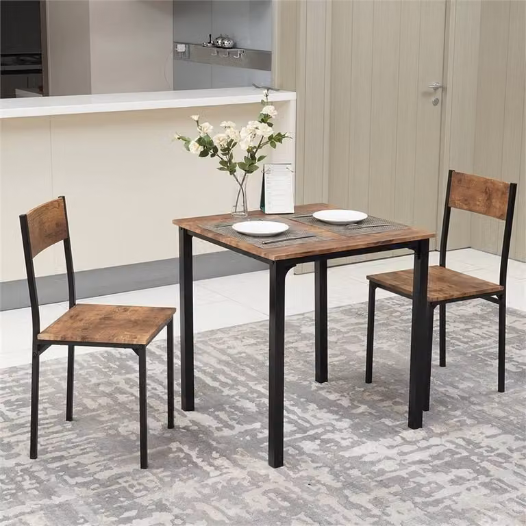 FORGEVIO Brown 4 Piece Compact Dining Set with Square Table and 2 Chairs