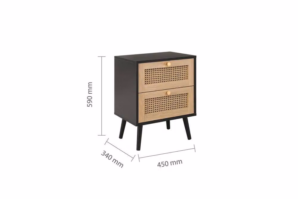 Birlea Croxley Pair of 2 Drawer Rattan Bedside Cabinets in Black and Gold – 6