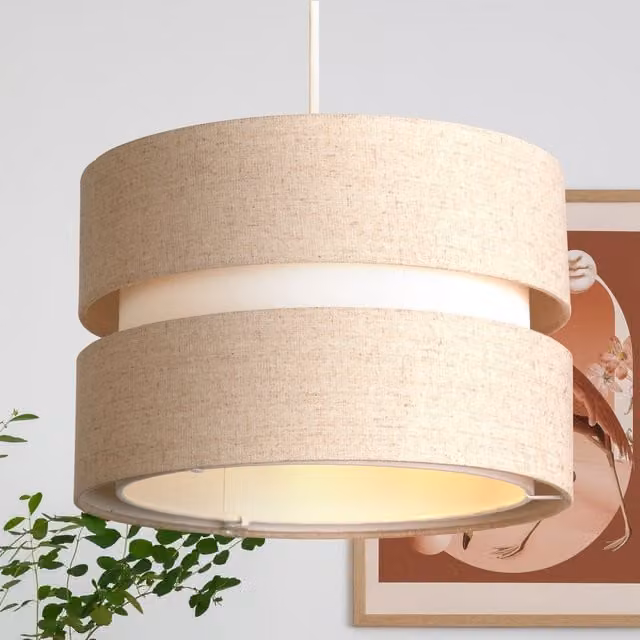 Lighting Collection Two Tier Linen Lamp Shade in Brown and Beige, Diameter: 28 cm