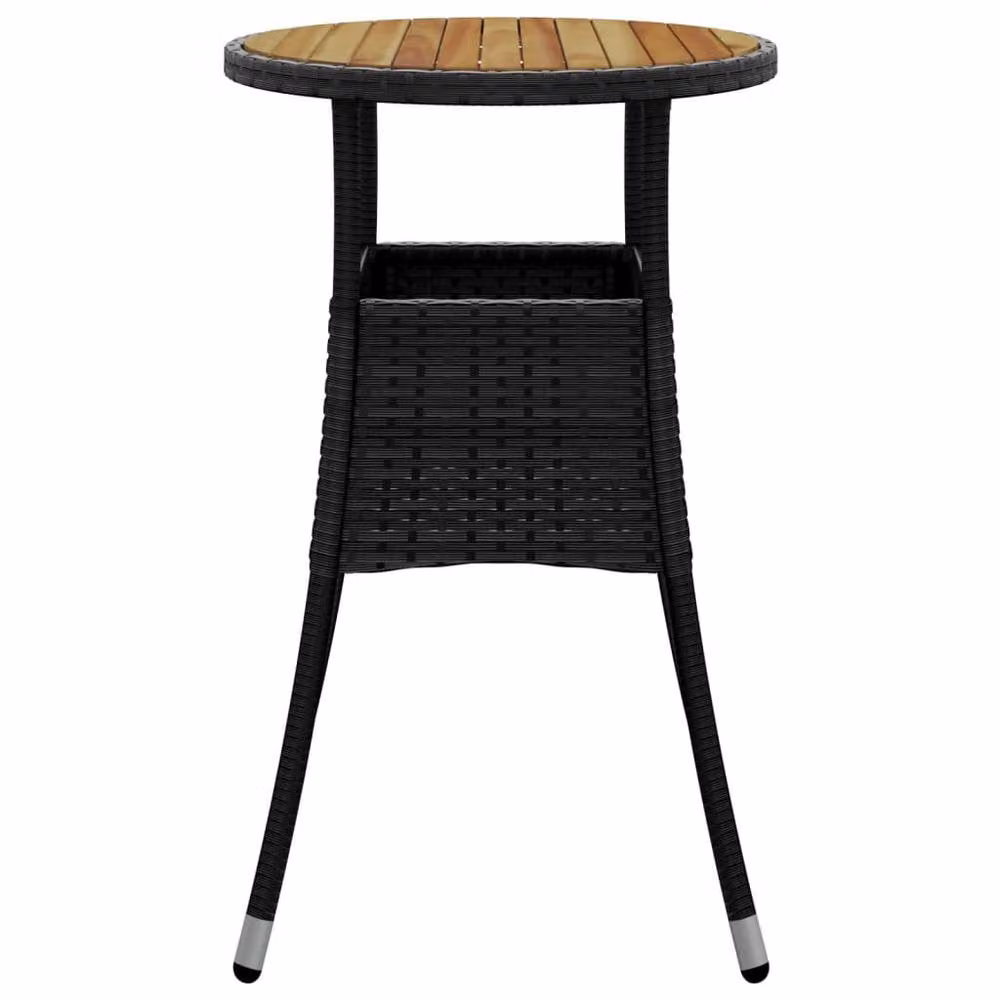 Berkfield Home Round Garden Table in Black Acacia Wood and Poly Rattan, W/D/H: 60 x 60 x 75 cm – 3