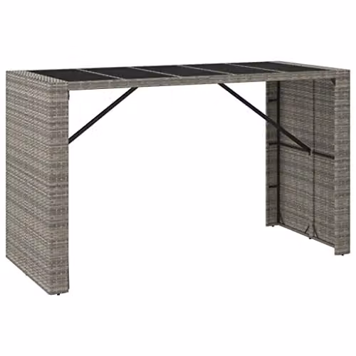 vidaXL Modern Grey Poly Rattan Bar Table with Glass Top, W: 185 cm, D: 80 cm, H: 110 cm – 1