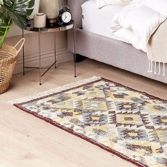 Wyld and Coco Multicolour Geometric Jute and Cotton Boho Area Rug with Fringes, W: 80 cm, L: 150 cm