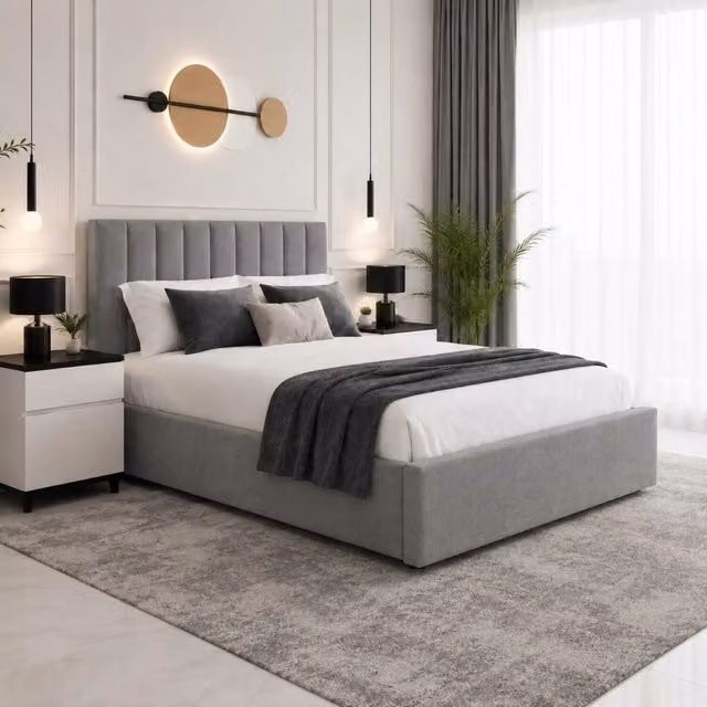 K Mehmood Enterprise Ltd Orthopaedic Divan Bed Set with Mattress and Headboard in Grey, W/D/H: 120 x 200 cm