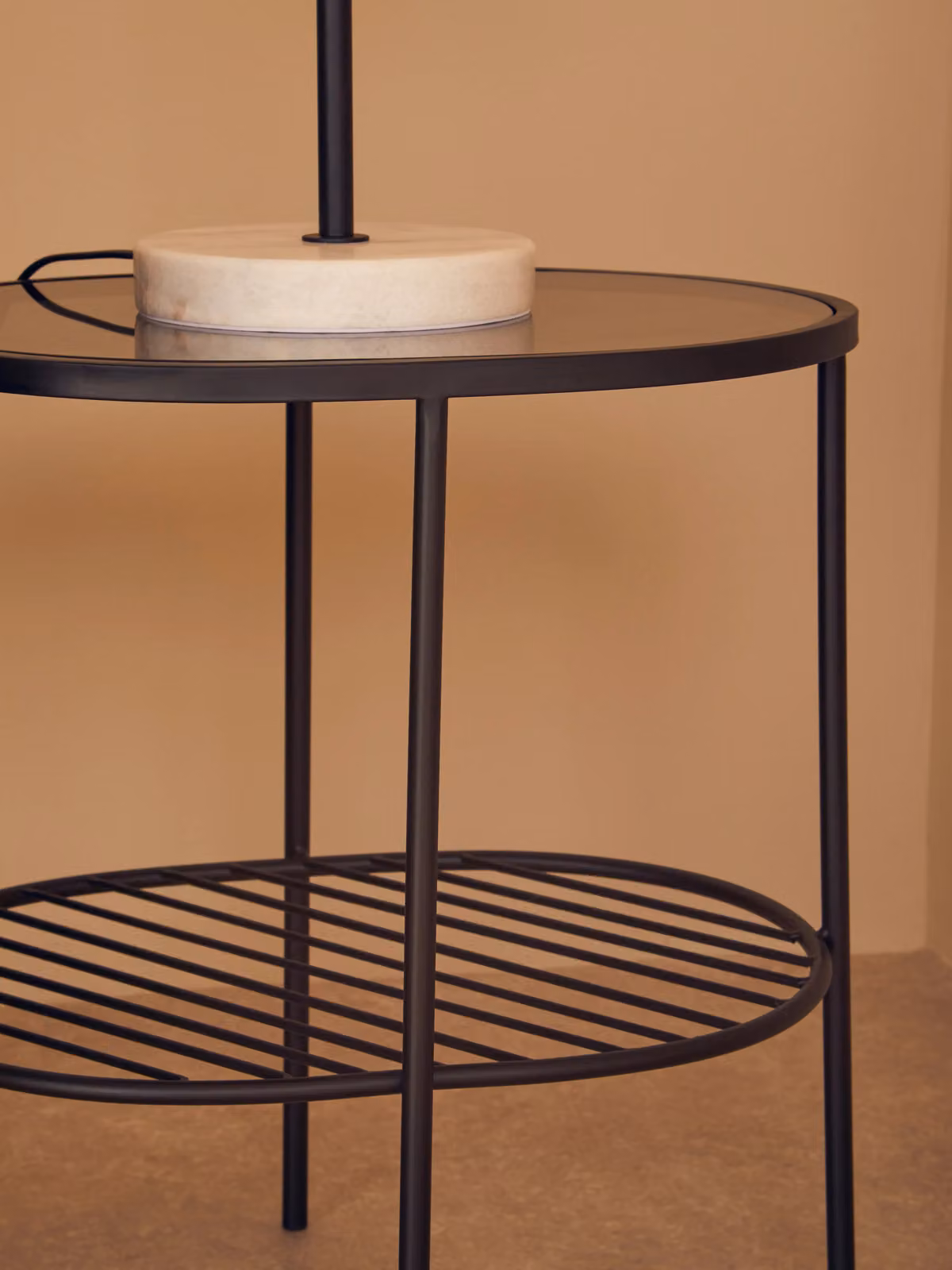 Interiors by Premier Orsina Two-Tier Round Glass and Metal Side Table, Black and Grey – 2