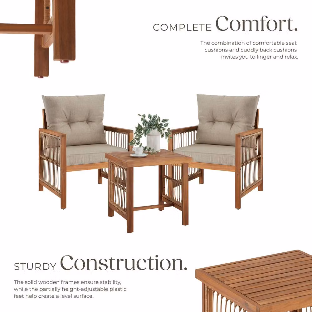 tectake Eivissa Garden Furniture Set in Brown Polyrattan with Upholstered Cushions – 3