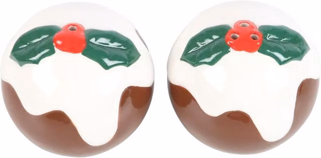 Something Different Christmas Pudding Salt and Pepper Shakers in Brown Ceramic