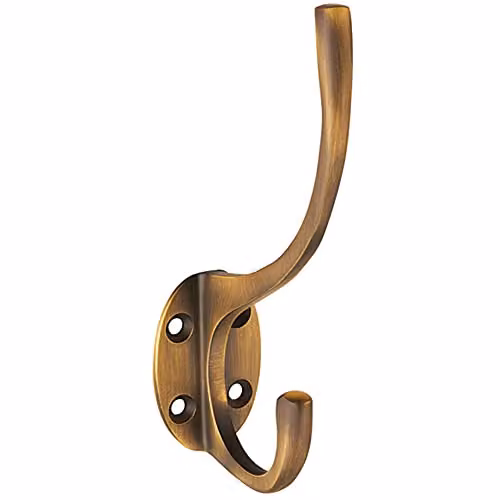 Loops Victorian Hat and Coat Hook on Oval Backplate in Antique Brass