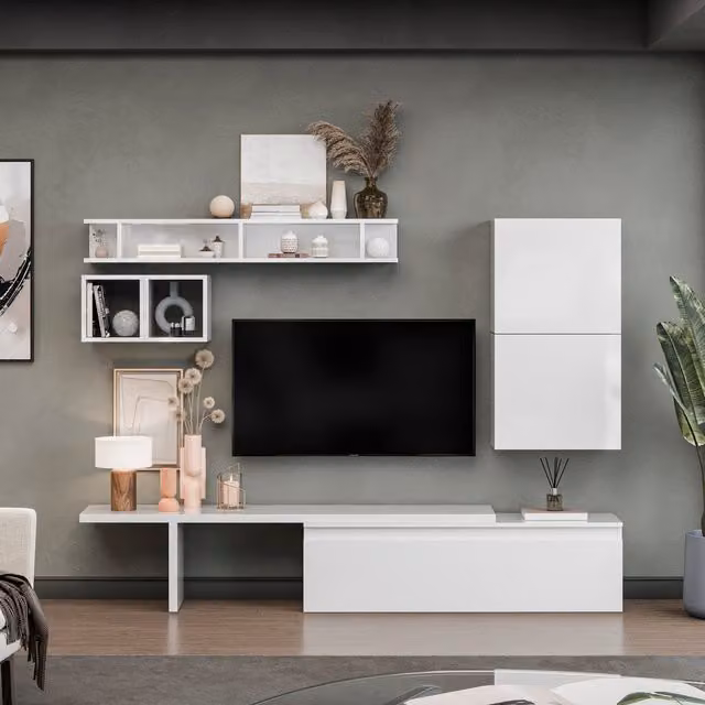 Decorotika Bergen Wall Mounted Entertainment Center in High Gloss White