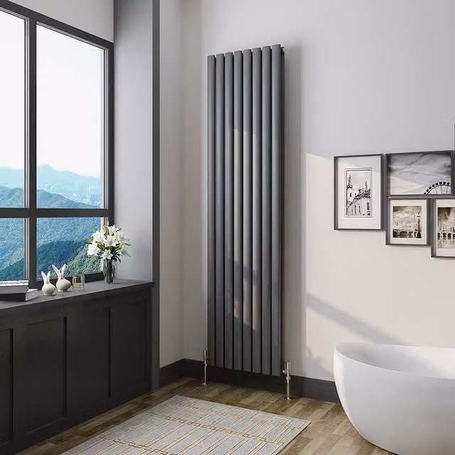 AicaBathroom Vertical Oval Column Double Radiator in Anthracite, H 180 cm x W 47.2 cm