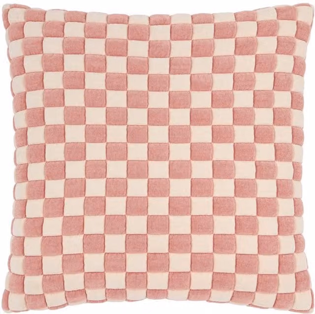 Furn Softie Pink Checked Quilted Square Plush Cushion, W/D/H: 50 x 50 x 50 cm