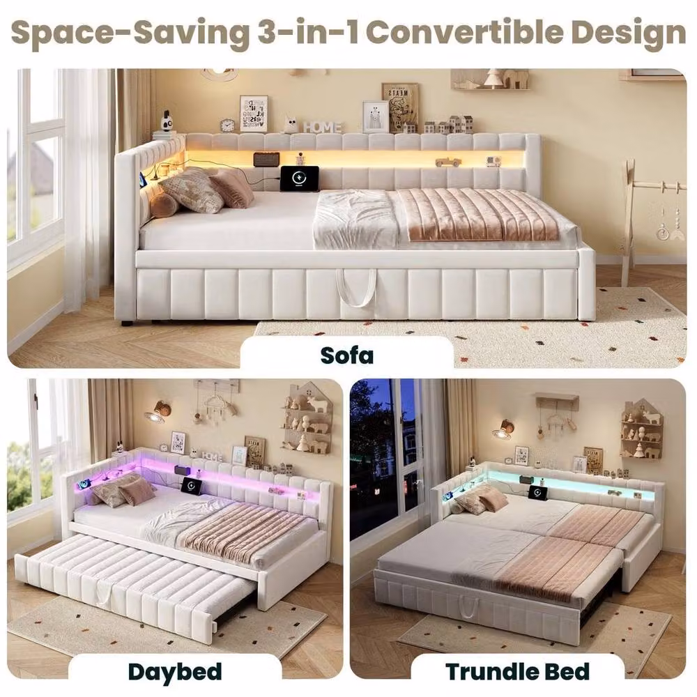 PAWNORA 3FT Single Upholstered Velvet Bed Frame in White, W/D/H: 90 x 190 cm – 2
