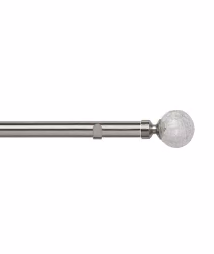 New Edge Blinds 28mm Fixed Metal Eyelet Curtain Pole Set in Satin Silver with Crash Finial