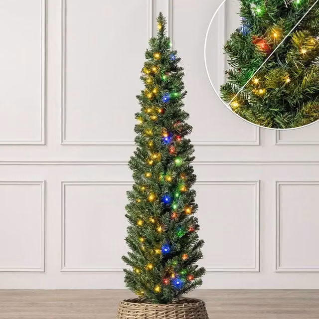 Christow Pre Lit Slim Pencil Christmas Tree with Colour Switch and Timer in Green – 1