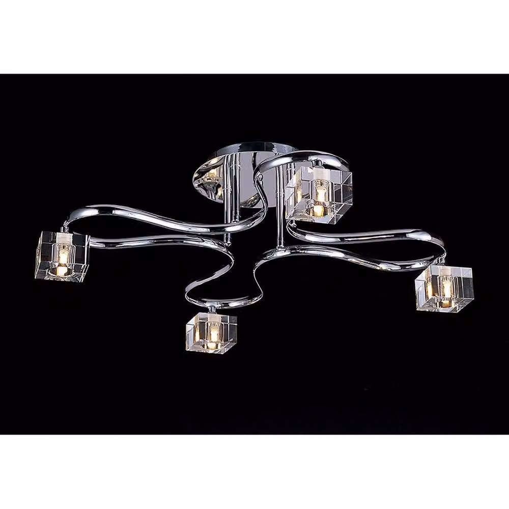 Netlighting Sisco Semi Flush Round 4 Light Ceiling Lamp in Polished Chrome and Grey Glass with G9 Bulbs – 2