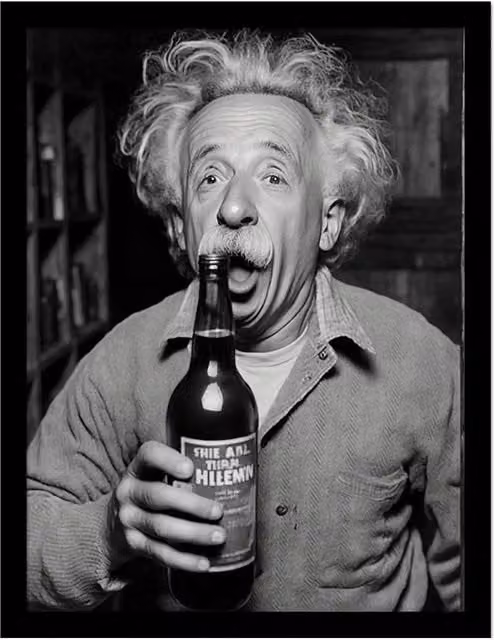 Ada Ingram Einstein With Beer Paper Poster in Grey – 1
