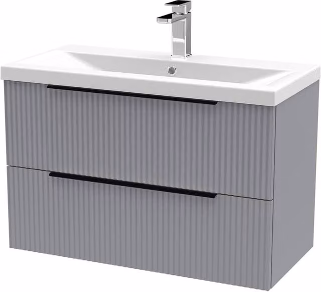 Balterley Fluted Front Wall Hung 2 Drawer Vanity Basin Unit in Satin Grey, Width: 80 cm
