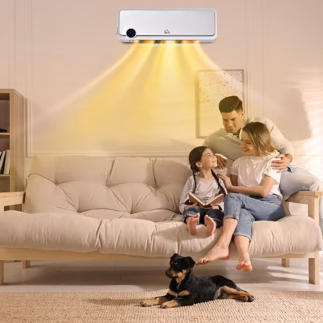 HOMCOM Wall Mounted Ceramic Fan Heater with Remote Control and 12 Hour Timer, White and Silver