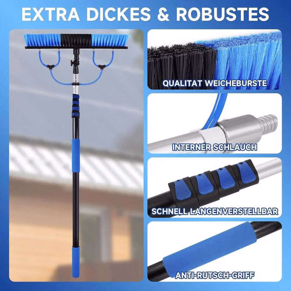 KORVIXA Water Fed Window Cleaning Pole and Brush Kit with Telescopic Handle, Dark Blue, 5m – 3