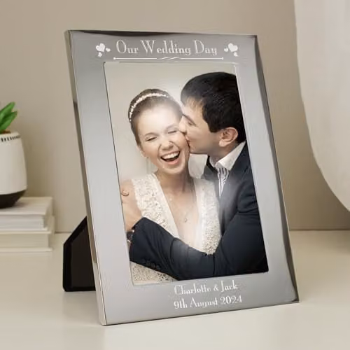 PMC Personalised Memento Co. Silver Rectangular Metal Photo Frame for Weddings and Anniversaries, W/H: 12.7 x 21.5 cm