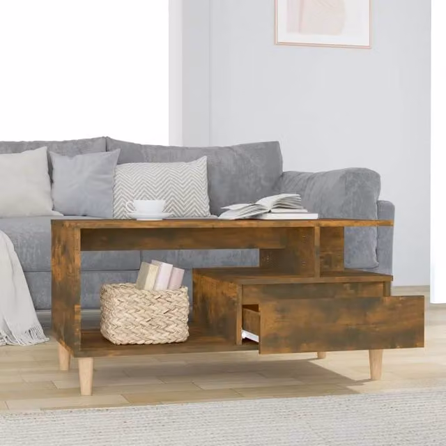Berkfield Home Smoked Oak Decorative Coffee Table in Brown, W: 90 cm, D: 49 cm, H: 45 cm – 1