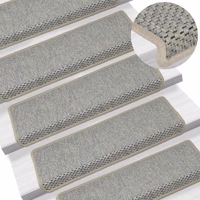 Berkfield Home Self-adhesive Sisal-Look Stair Mats, 15 Pieces, Grey, W: 65 cm, D: 21 cm, H: 4 cm – 1