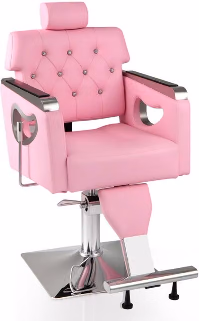Costway Adjustable Pink Salon Chair with Armrests and 360 Degree Swivel