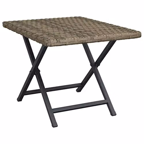 vidaXL Grey Poly Rattan Folding Table for Garden, Balcony or Terrace, W/D/H: 45 x 35 x 32 cm – 1