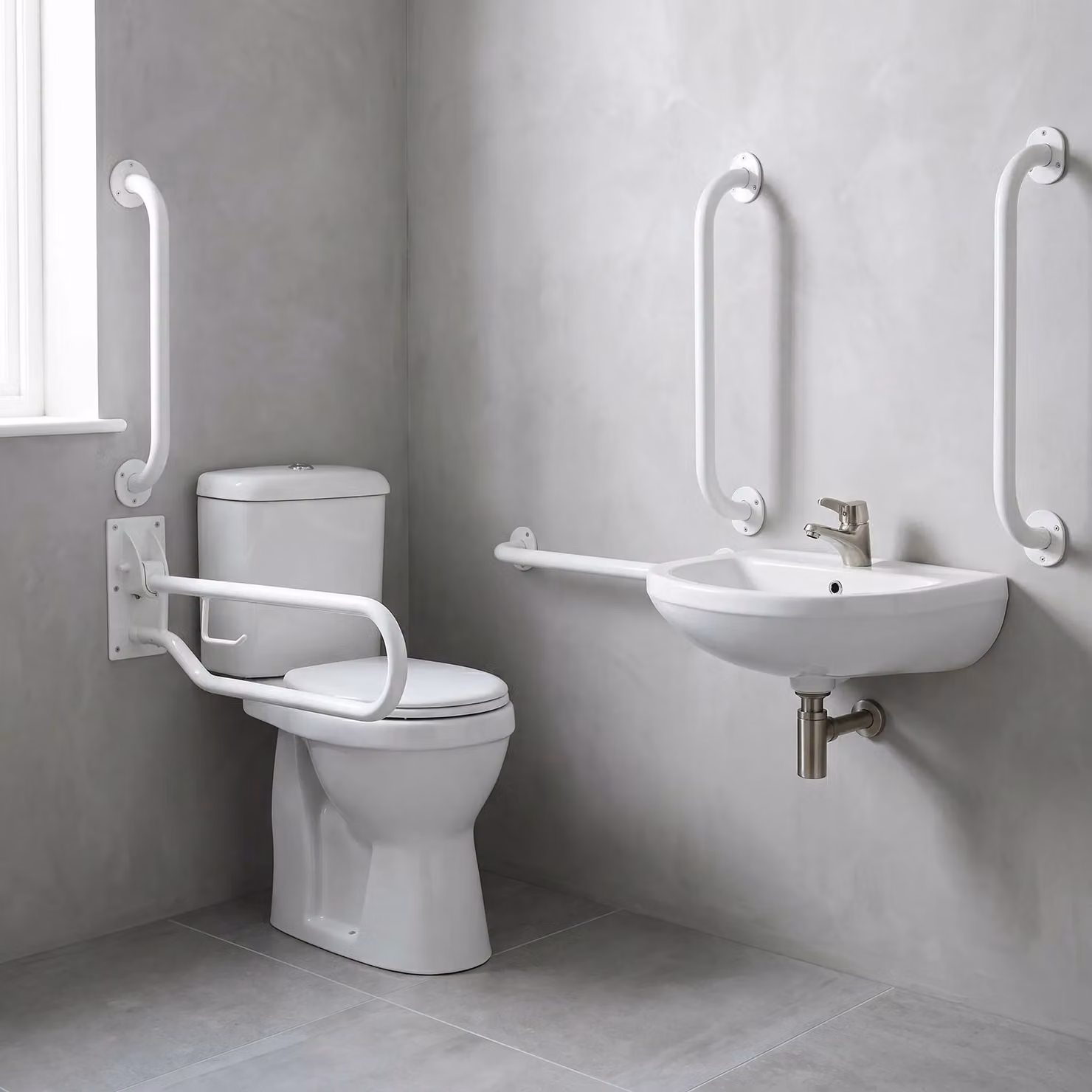 Balterley Accessible Pack with Comfort Height Toilet Pan, Cistern and Wall Hung Basin in White – 2