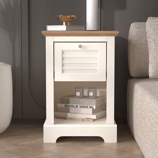 GFW Salcombe 1 Drawer Bedside Table in Ivory/White/Beige