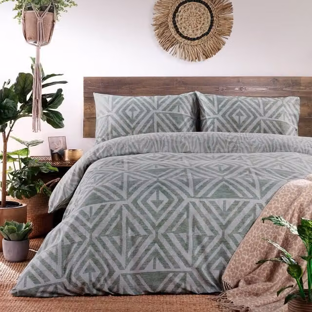 Make it a Home Global Geometric Reversible Duvet Cover Set, Green, 90 x 200 cm