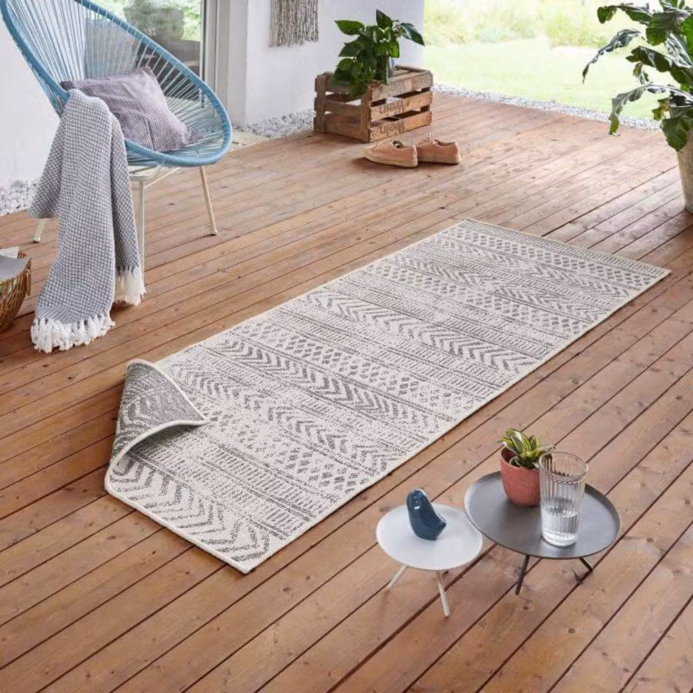 THE RUGS Reversible Geometric Flatweave Indoor Outdoor Polypropylene Rug in Grey, W/D: 200 x 290 cm – 2