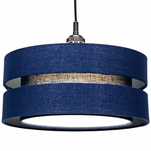 Happy Homewares Midnight Blue Linen Fabric Triple Tier Ceiling Pendant Lamp Shade, Diameter: 35 cm