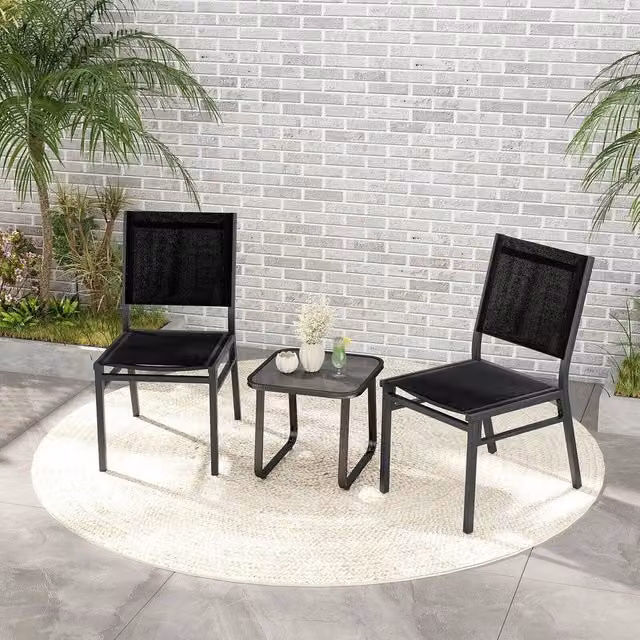 VOGREX Set of 2 Modern Matt Black Metal Armless Outdoor and Dining Chairs – 1
