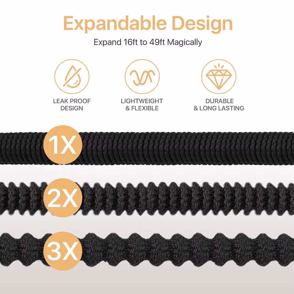 Living and Home Expandable Garden Hose with Solid Brass Fittings in Black – 5